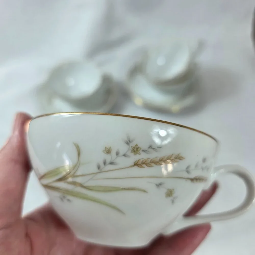 FOUR Fine China of Japan Golden Harvest Cup & Saucer Sets Gold Wheat Sprays